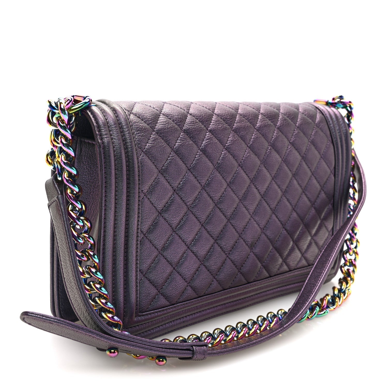 Chanel Iridescent Goatskin Quilted New Medium Boy Flap Purple