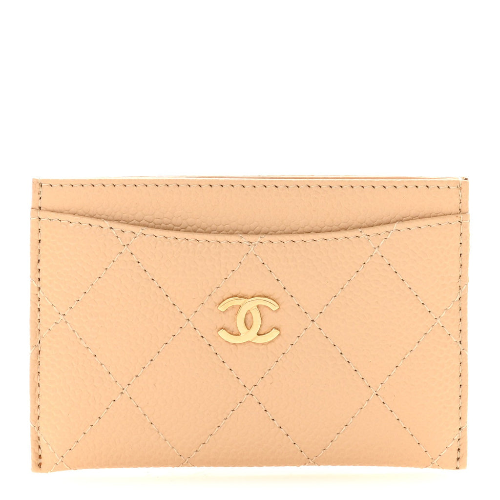 Caviar Quilted Card Holder Light Beige