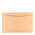 Caviar Quilted Card Holder Light Beige