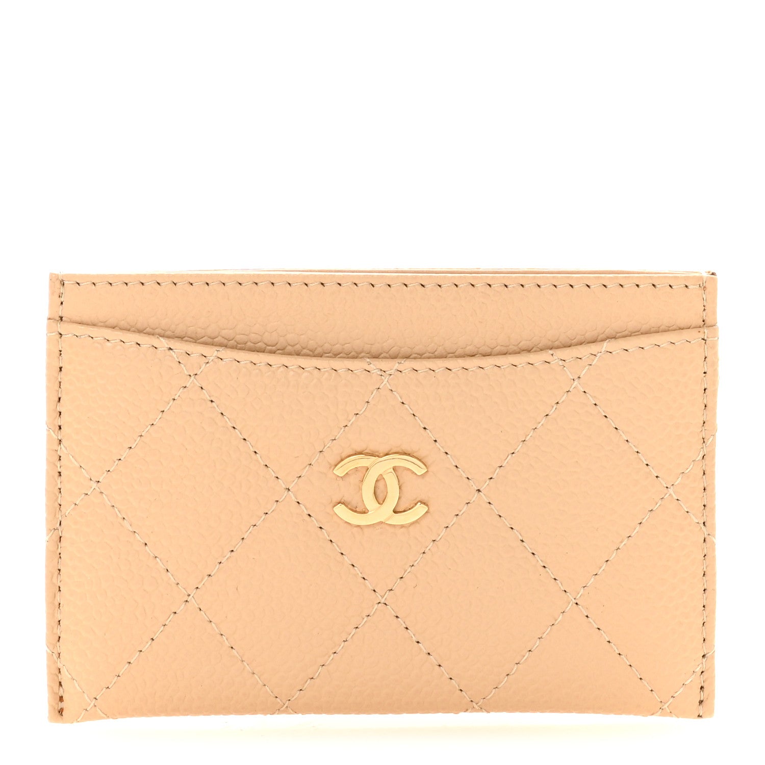 Caviar Quilted Card Holder Light Beige