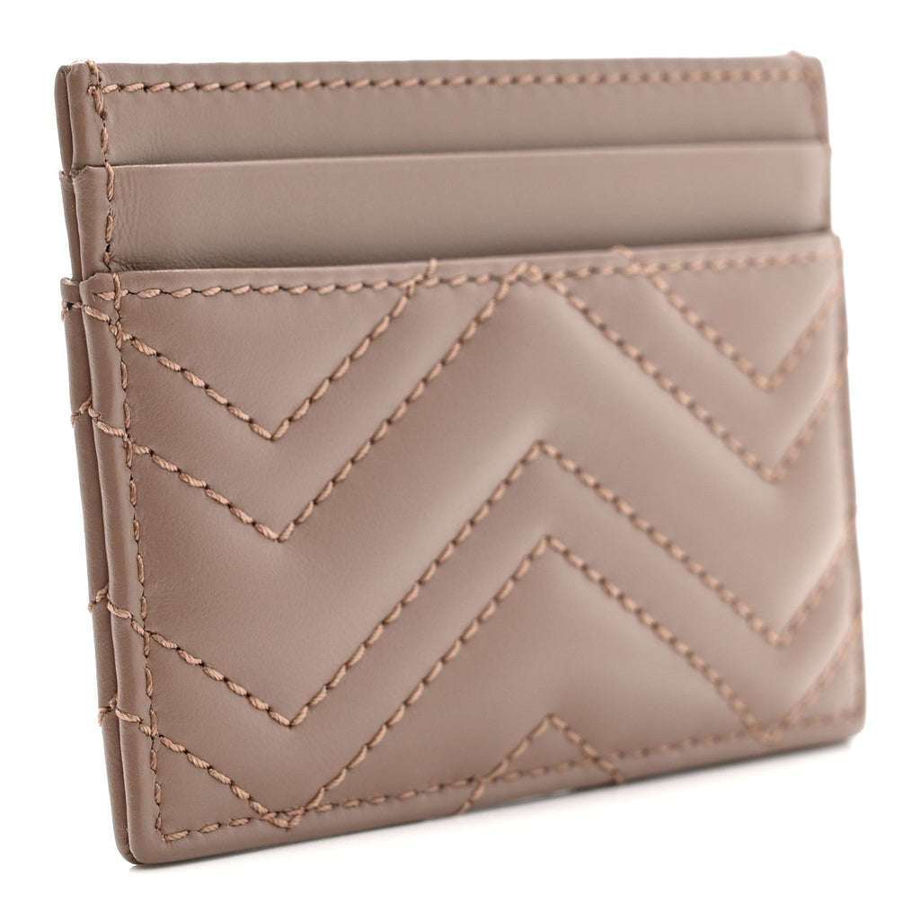 Gucci Calfskin Matelasse GG Marmont Card Holder Porcelain Rose