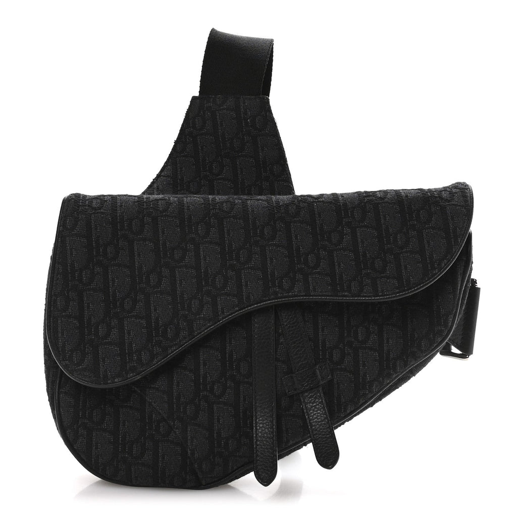 Christian Dior Oblique Mens Saddle Bag Black Blue