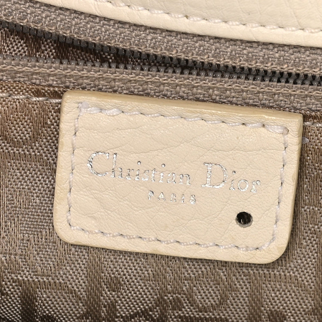 Christian Dior Calfskin Cannage D Buckle East West Tote White