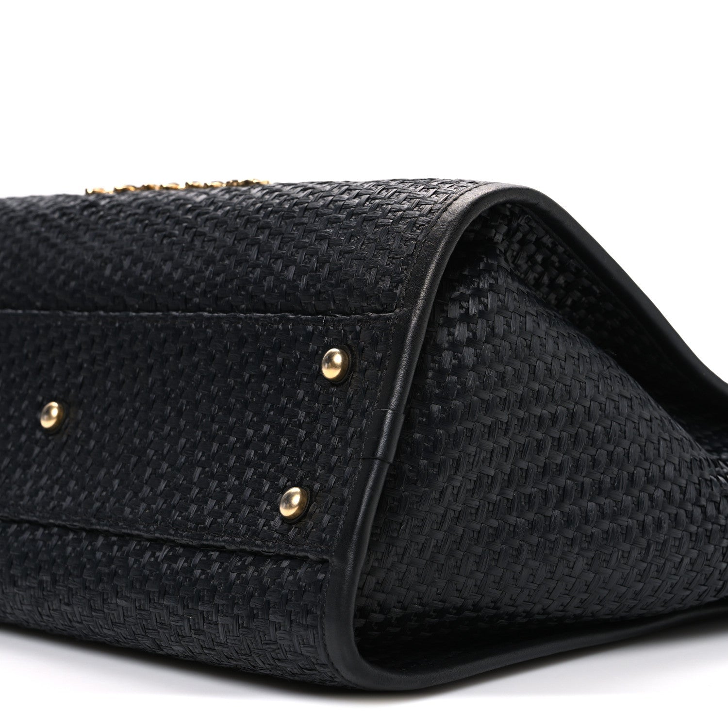 Chanel Straw Raffia Calfskin Chain Small Deauville Tote Black