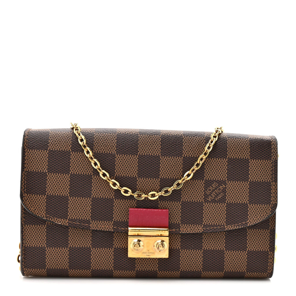 Louis Vuitton Damier Ebene Croisette Chain Wallet Scarlet