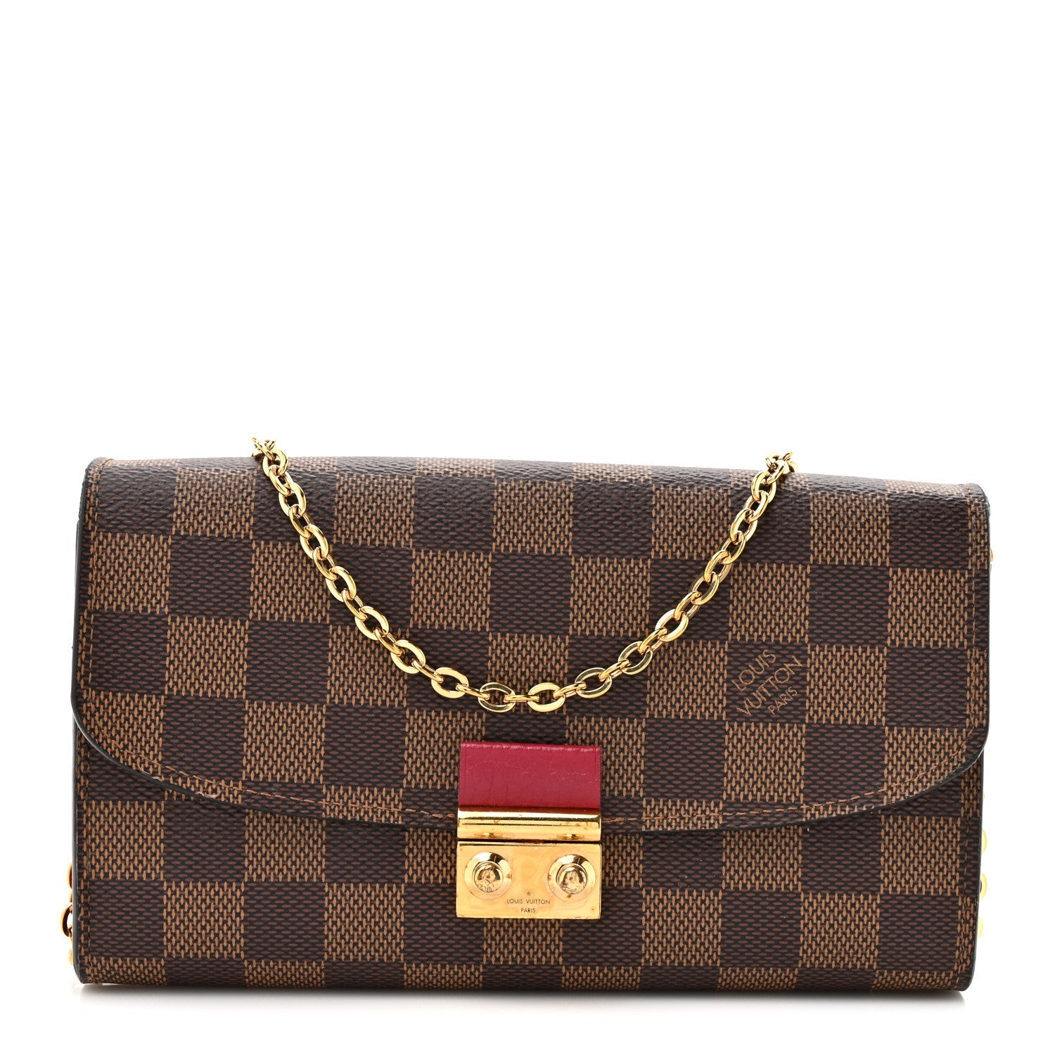 Louis Vuitton Damier Ebene Croisette Chain Wallet Scarlet