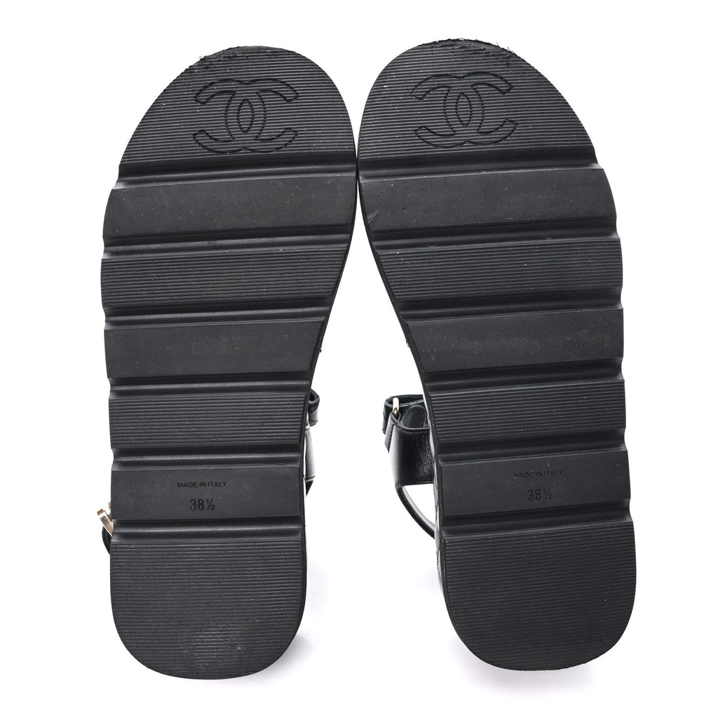Lambskin Quilted Platform Sandals 38.5 Black