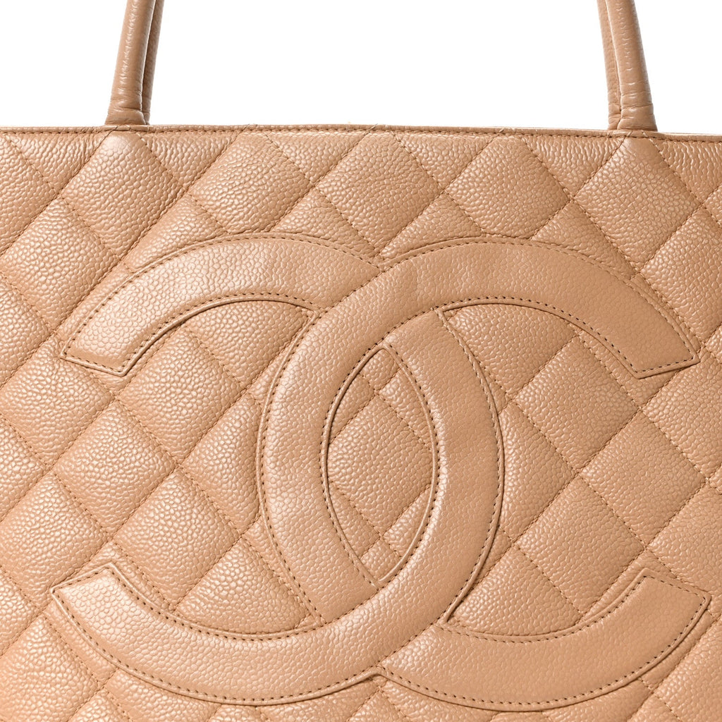 Chanel Caviar Quilted Medallion Tote Beige