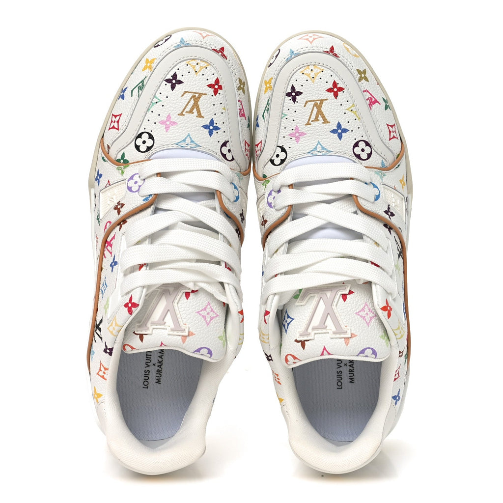 Louis Vuitton LV X TM Calfskin Monogram Multicolor Womens LV Trainer Sneakers 39 White Multicolor