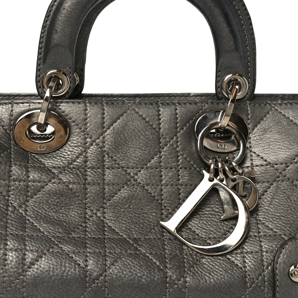 Christian Dior Metallic Calfskin Cannage Stitched Small East West Lady Dior Bronze