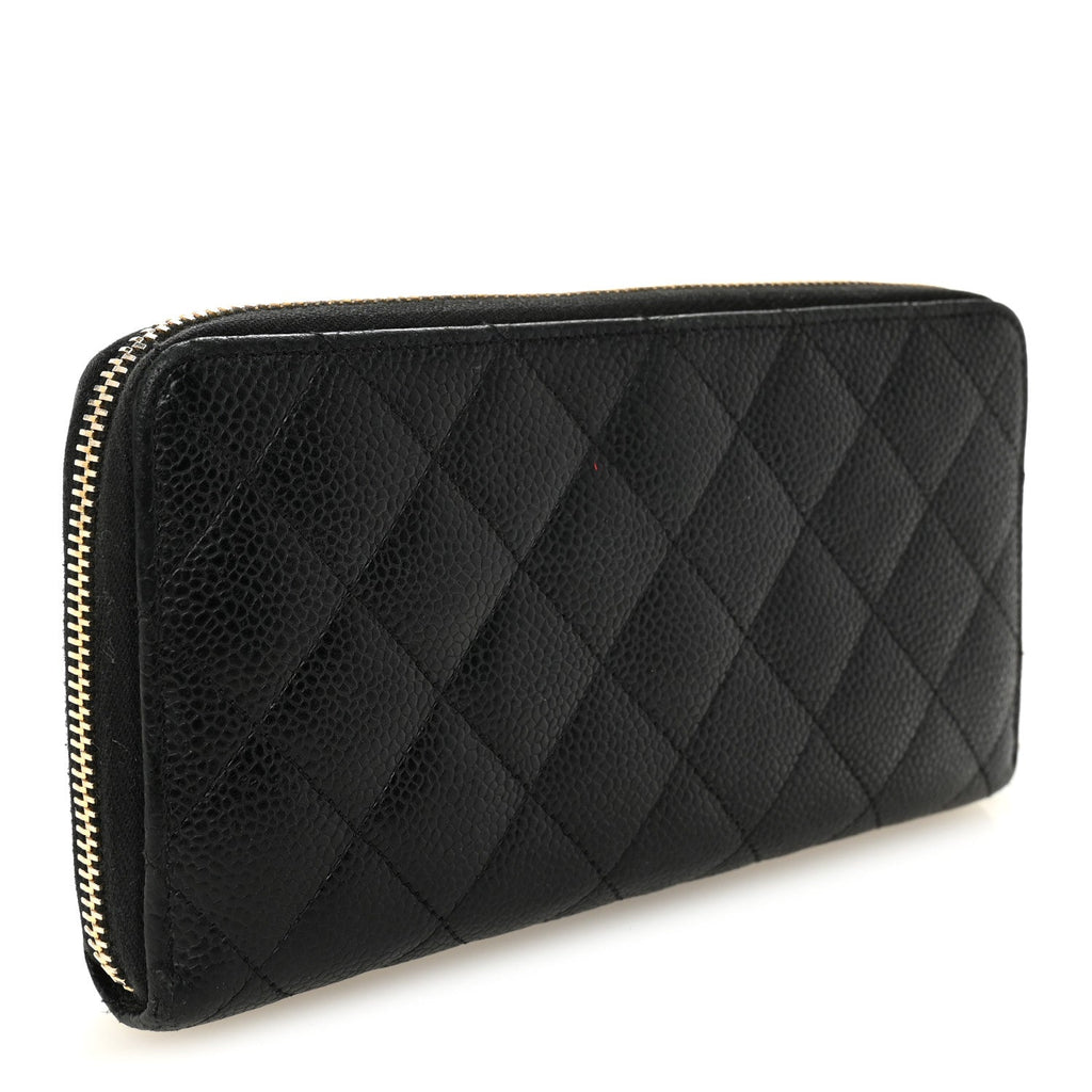 Caviar Quilted Large Gusset Zip Around Wallet Black