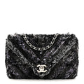 Chanel Sequins Chevron Mini Rectangular Flap Black