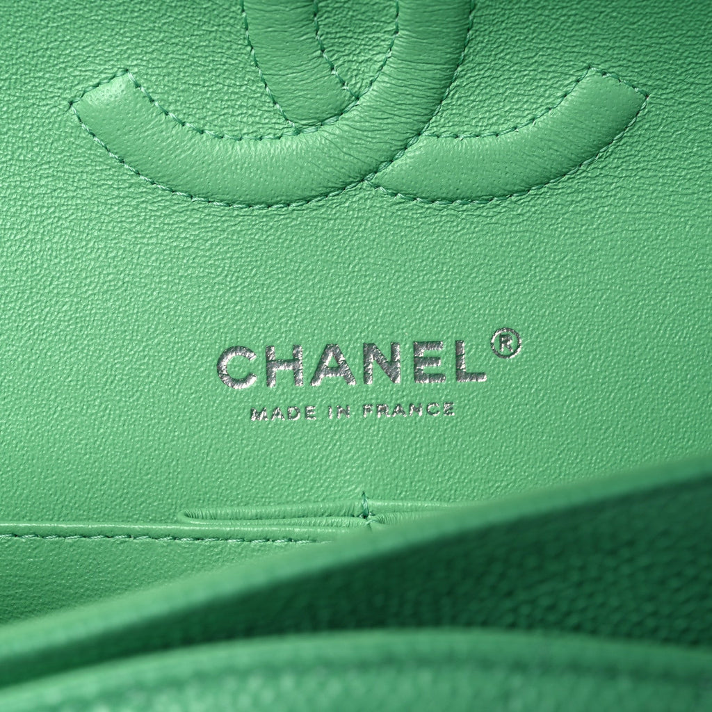 Chanel Caviar Chevron Quilted Medium Double Flap Green