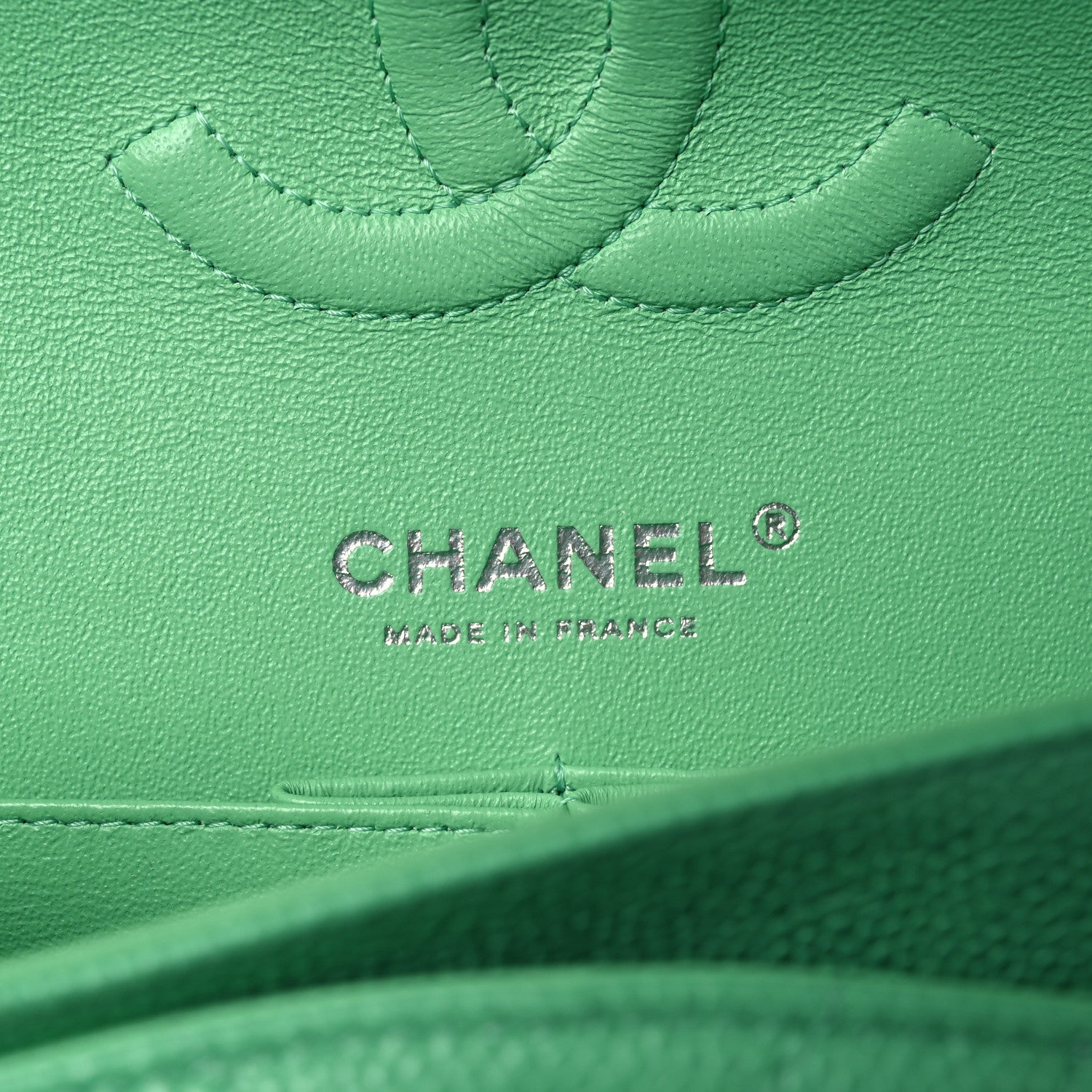 Chanel Caviar Chevron Quilted Medium Double Flap Green