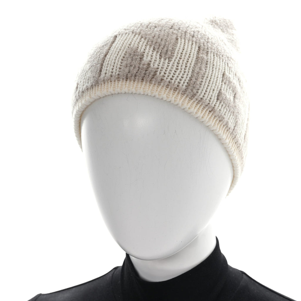 Cashmere Wool Silk Logo Beanie Hat Beige White