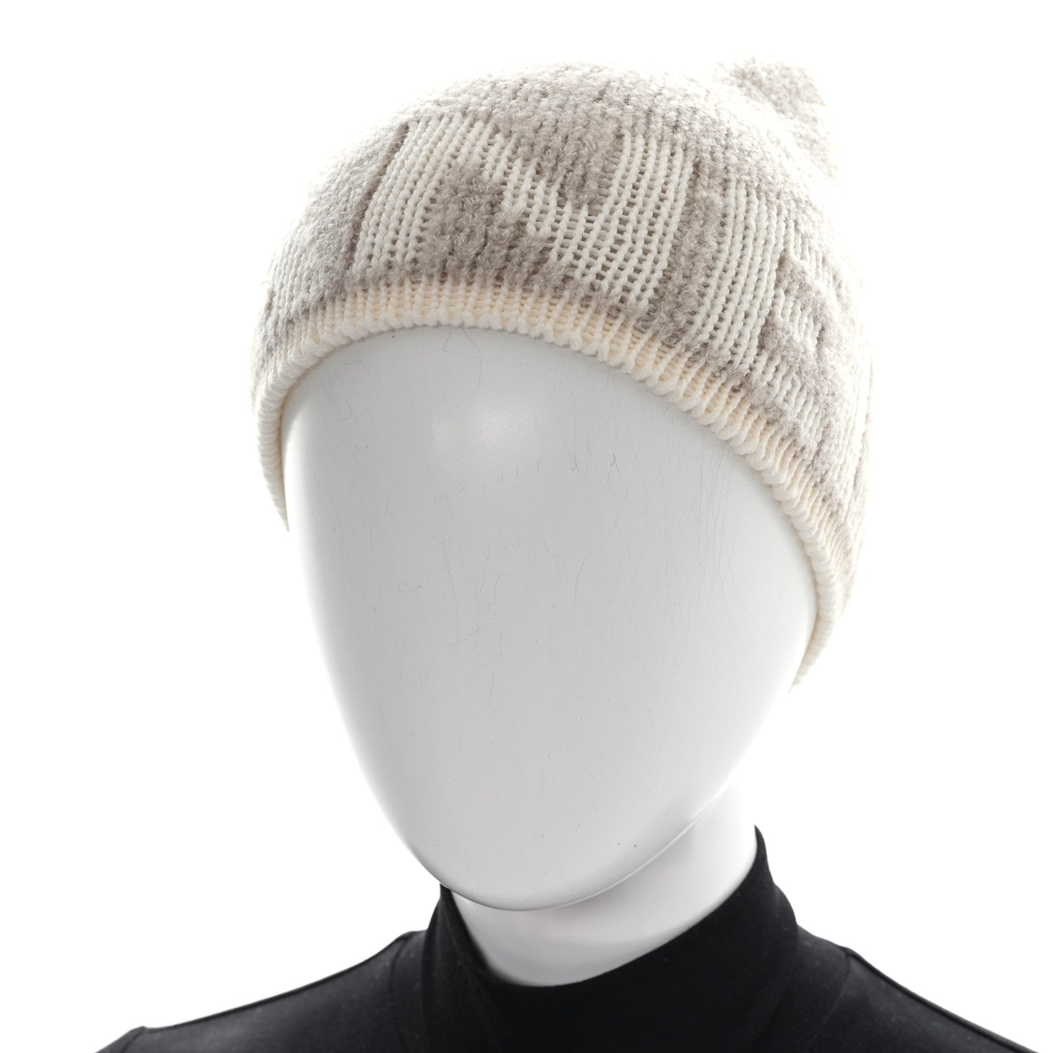 Cashmere Wool Silk Logo Beanie Hat Beige White