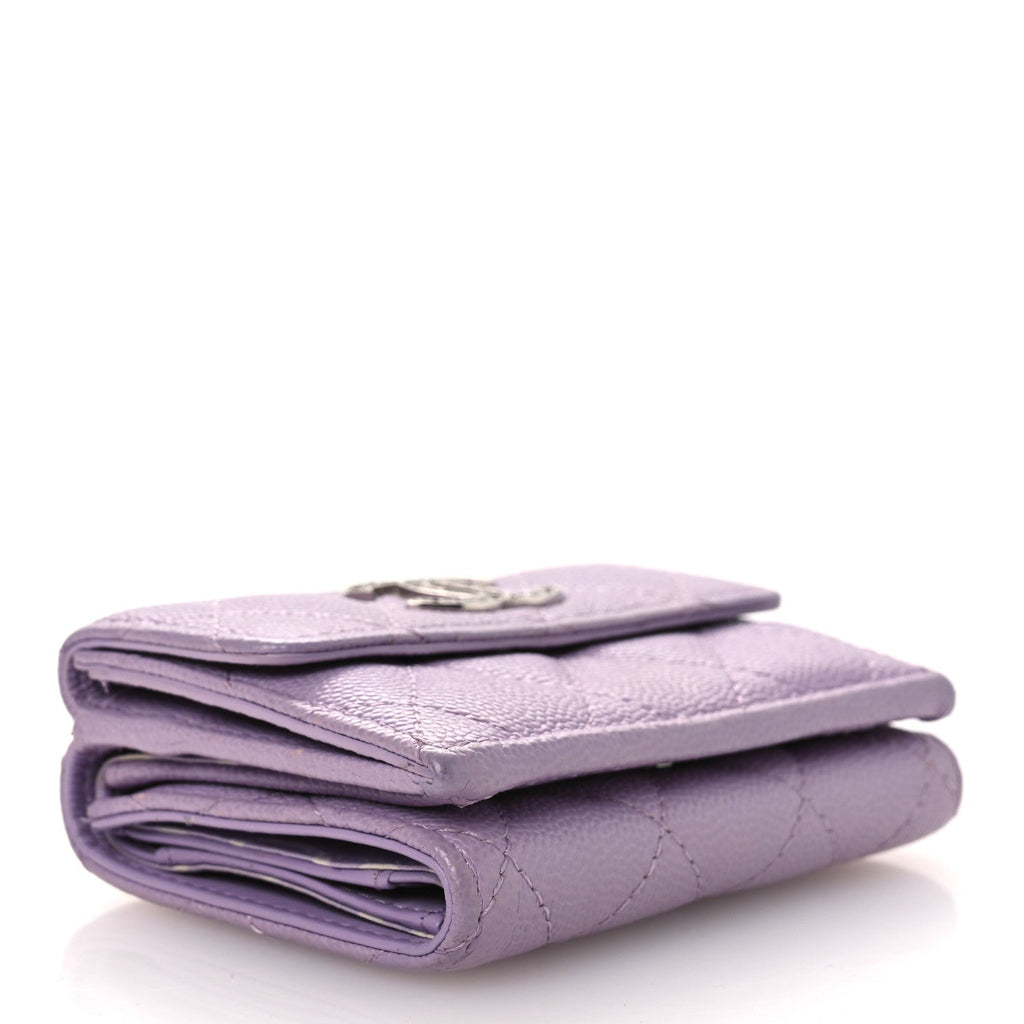 Caviar Quilted CC Logo Double Flap Wallet Light Purple