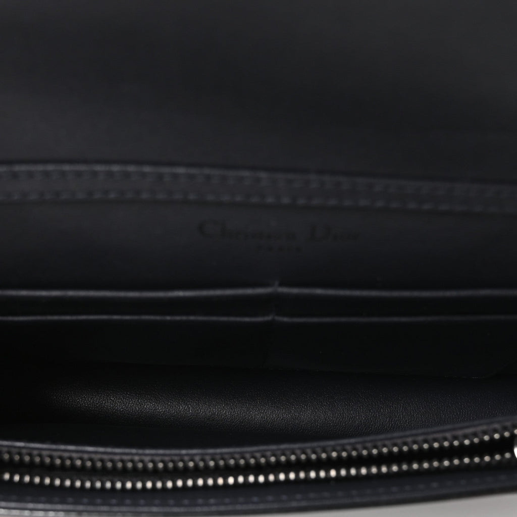 Christian Dior Metallic Patent Micro-Cannage Diorama Wallet on Chain Pouch Onyx Black