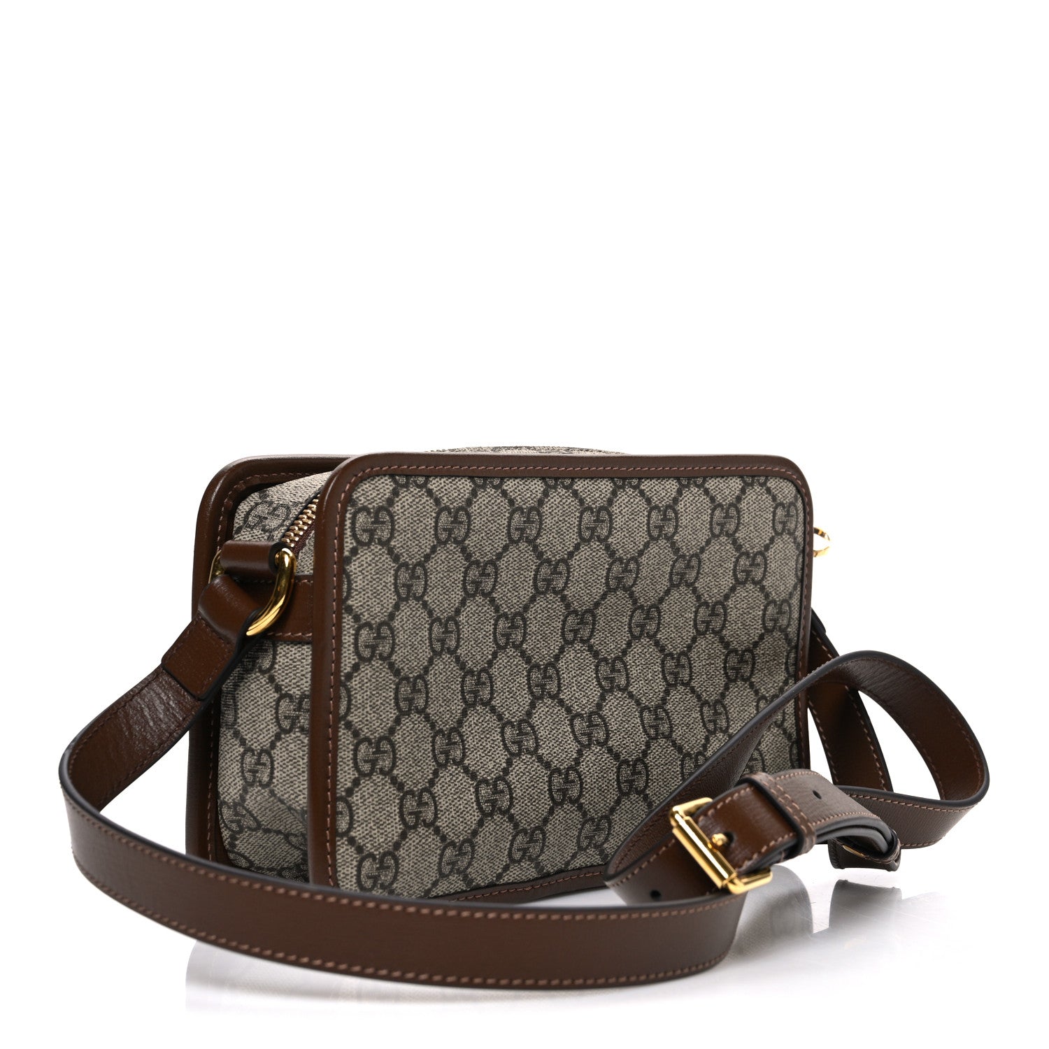 Gucci GG Supreme Monogram Azalea Calfskin Mini Retro Interlocking G Shoulder Bag Beige Ebony Brown Sugar