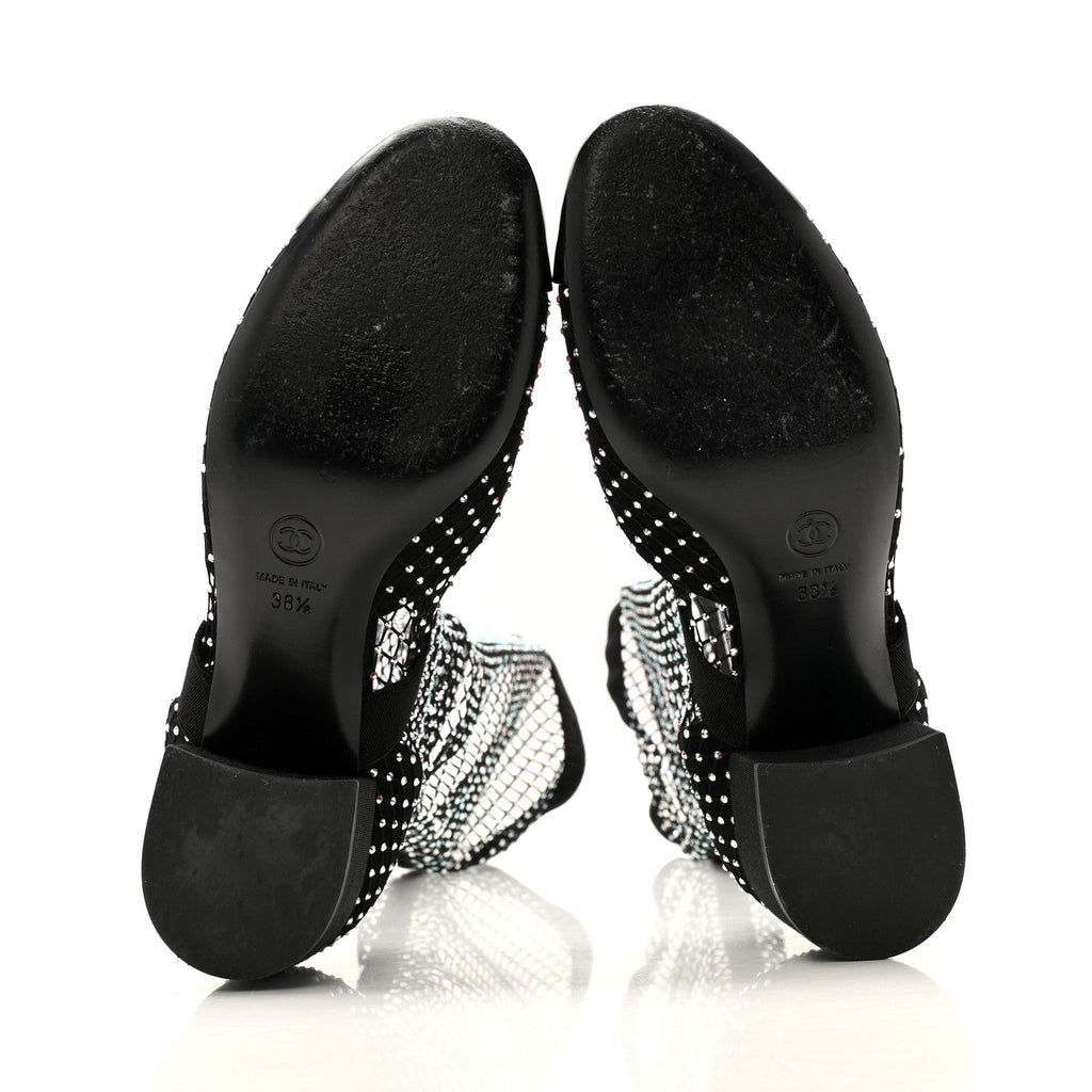 Mesh Crystal Patent CC Bow High Boots 38.5 Black