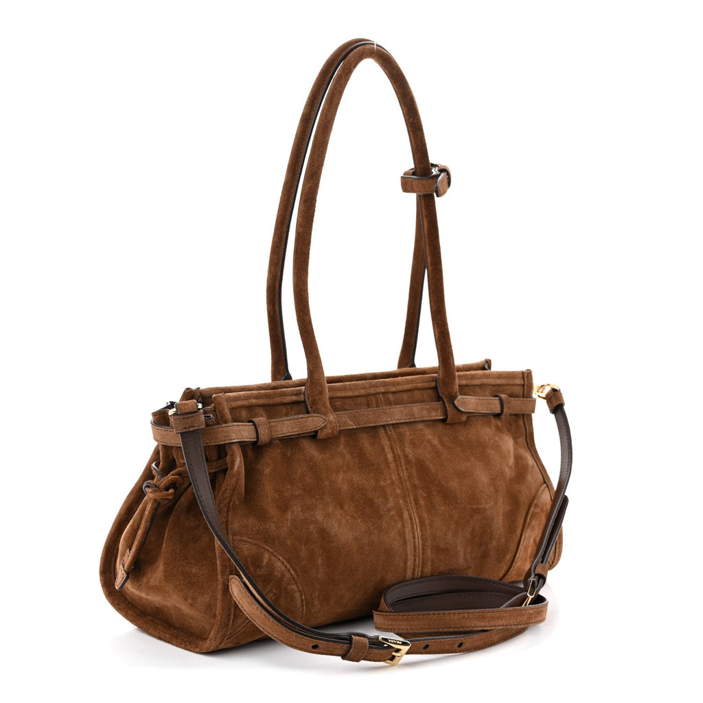 Prada Suede Triangle Medium Bonnie Shoulder Bag Cacao