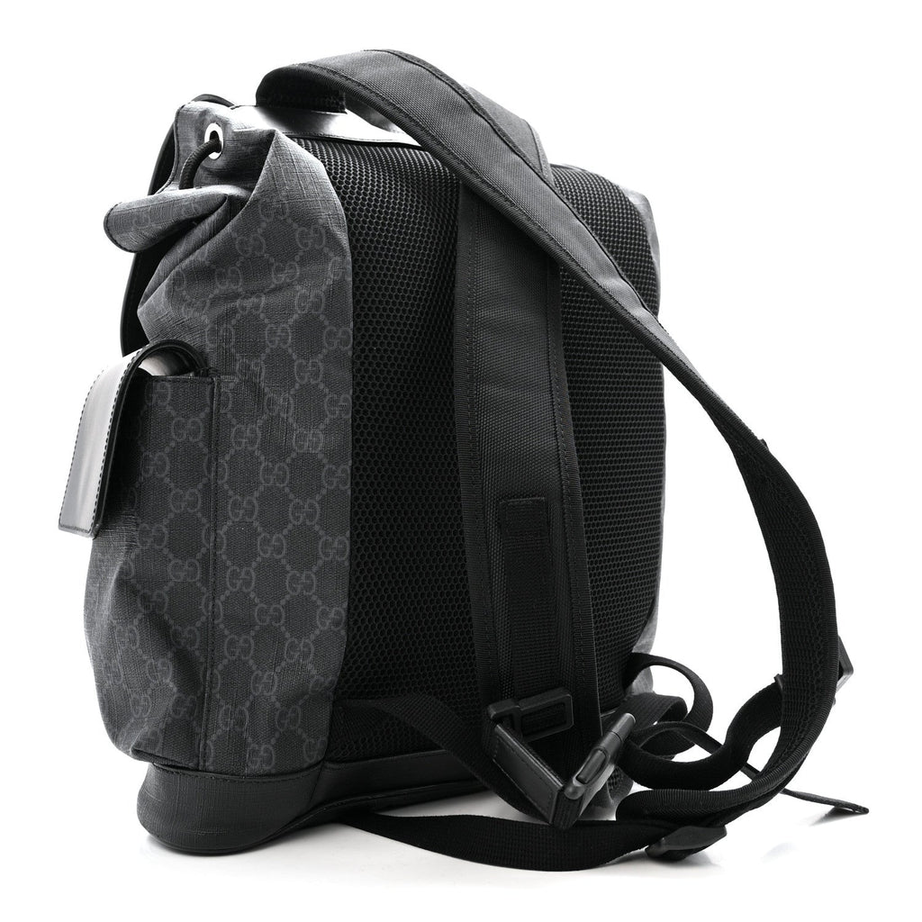 Gucci Soft GG Supreme Monogram Calfskin Web Double Buckle Backpack Black