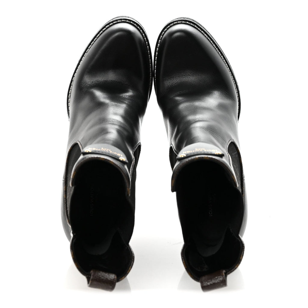 Louis Vuitton Calfskin Monogram LV Beaubourg Platform Ankle Boots 40 Black