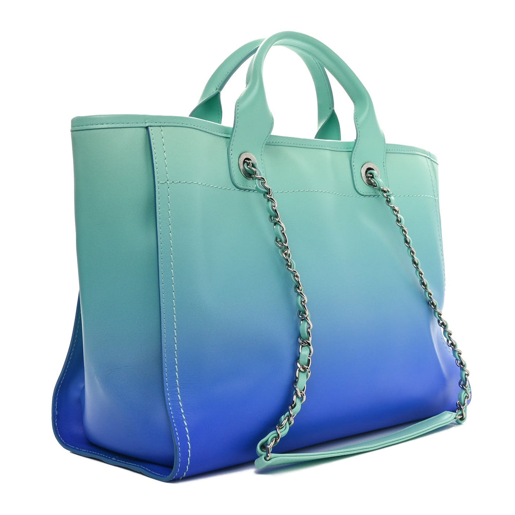 Chanel Shaded Calfskin Small Deauville Tote Light Green Turquoise Purple