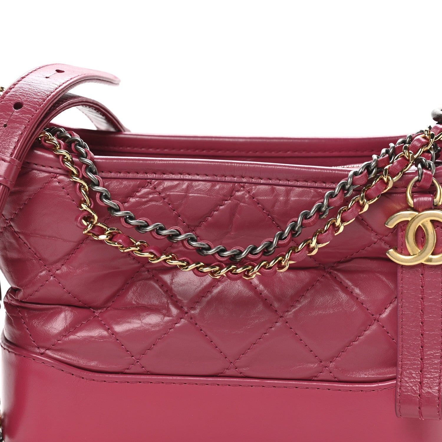 Chanel Aged Calfskin Quilted Small Gabrielle Hobo Fuchsia