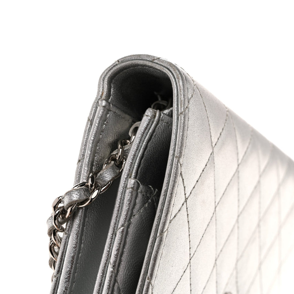 Chanel Metallic Lambskin Quilted Wallet On Chain WOC Silver