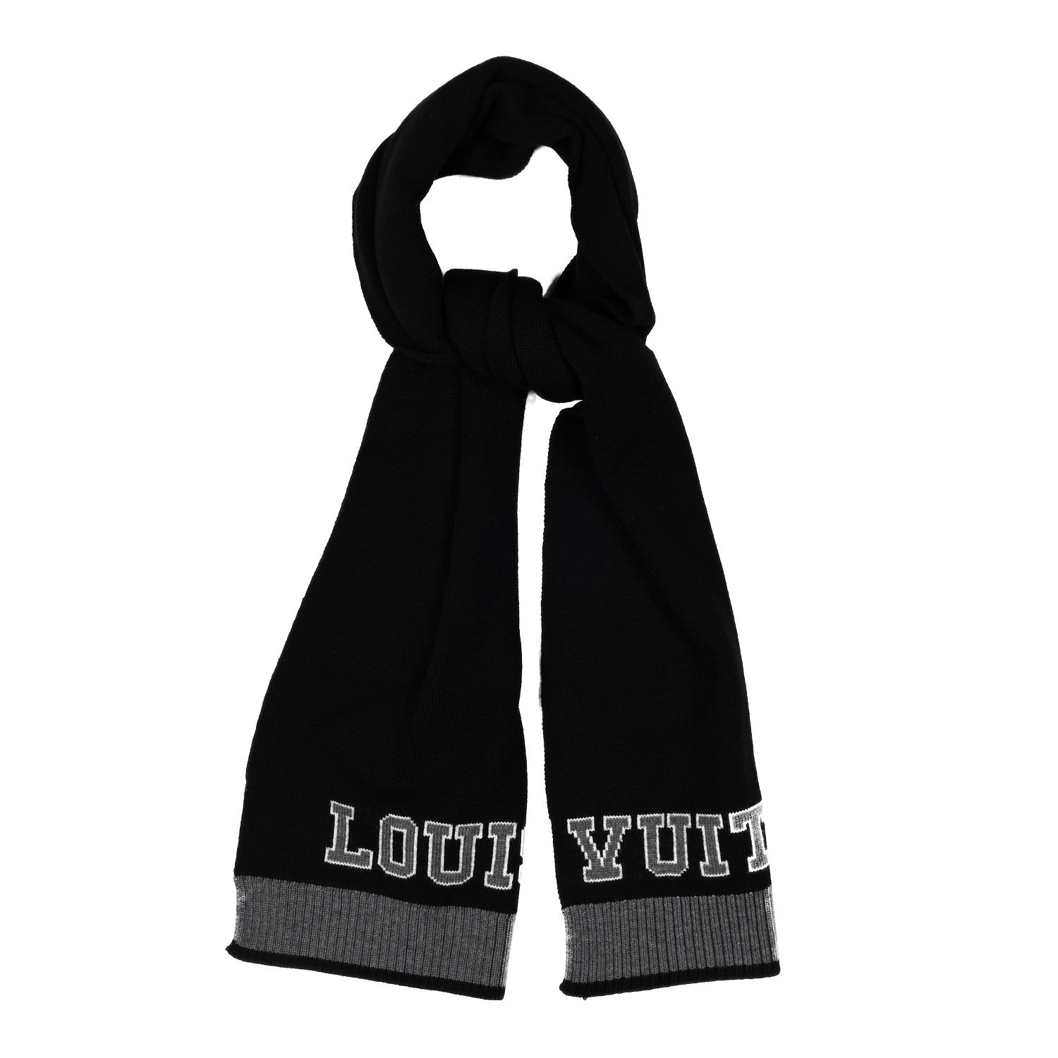 Louis Vuitton Wool Echarpes Scarf Black Grey