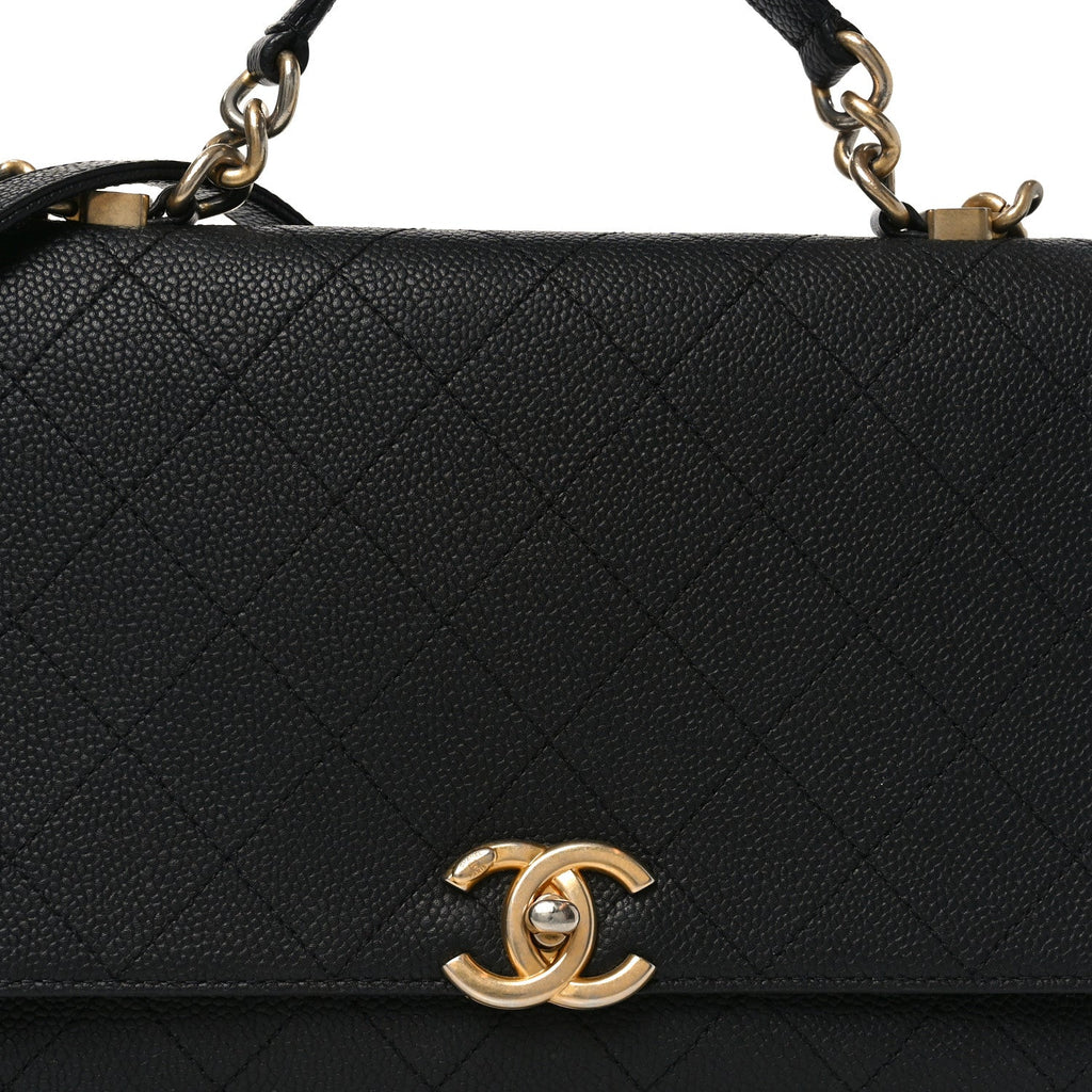 Chanel Caviar Diamond Stitched Top Handle Flap Black