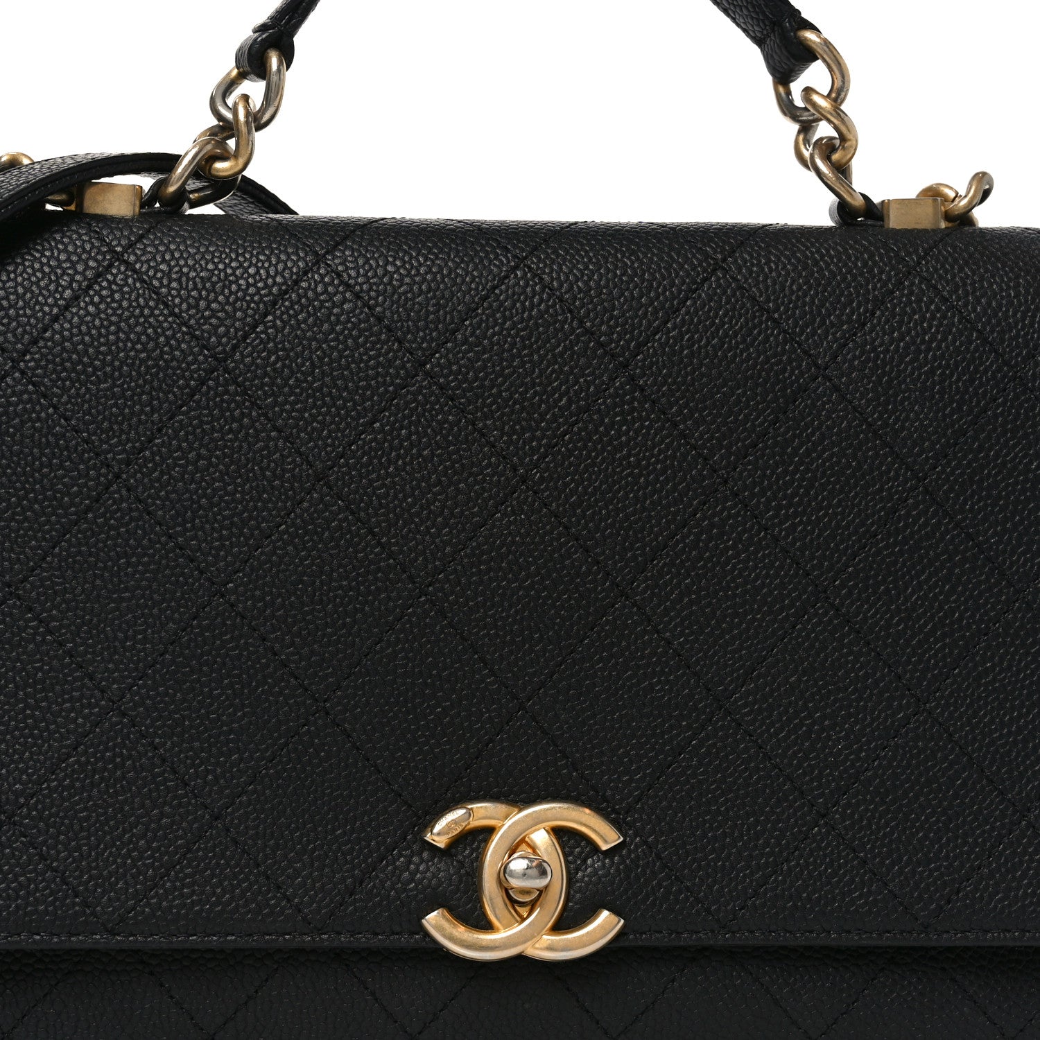Chanel Caviar Diamond Stitched Top Handle Flap Black