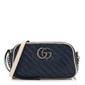Gucci Vintage Effect Calfskin Matelasse Diagonal Small Torchon GG Marmont Chain Shoulder Bag Blue Agata Mystic White