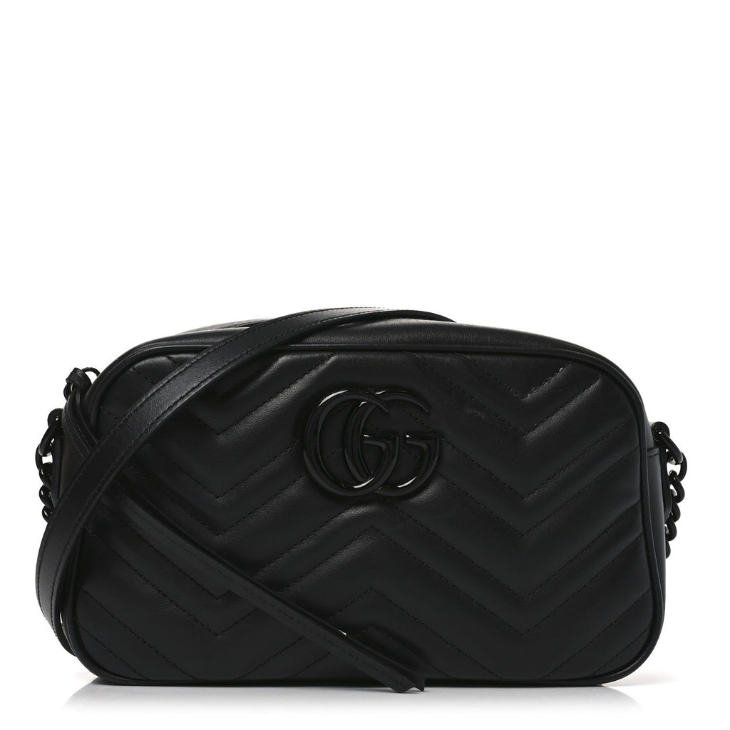 Gucci Calfskin Matelasse Monochrome Small GG Marmont Chain Shoulder Bag Black