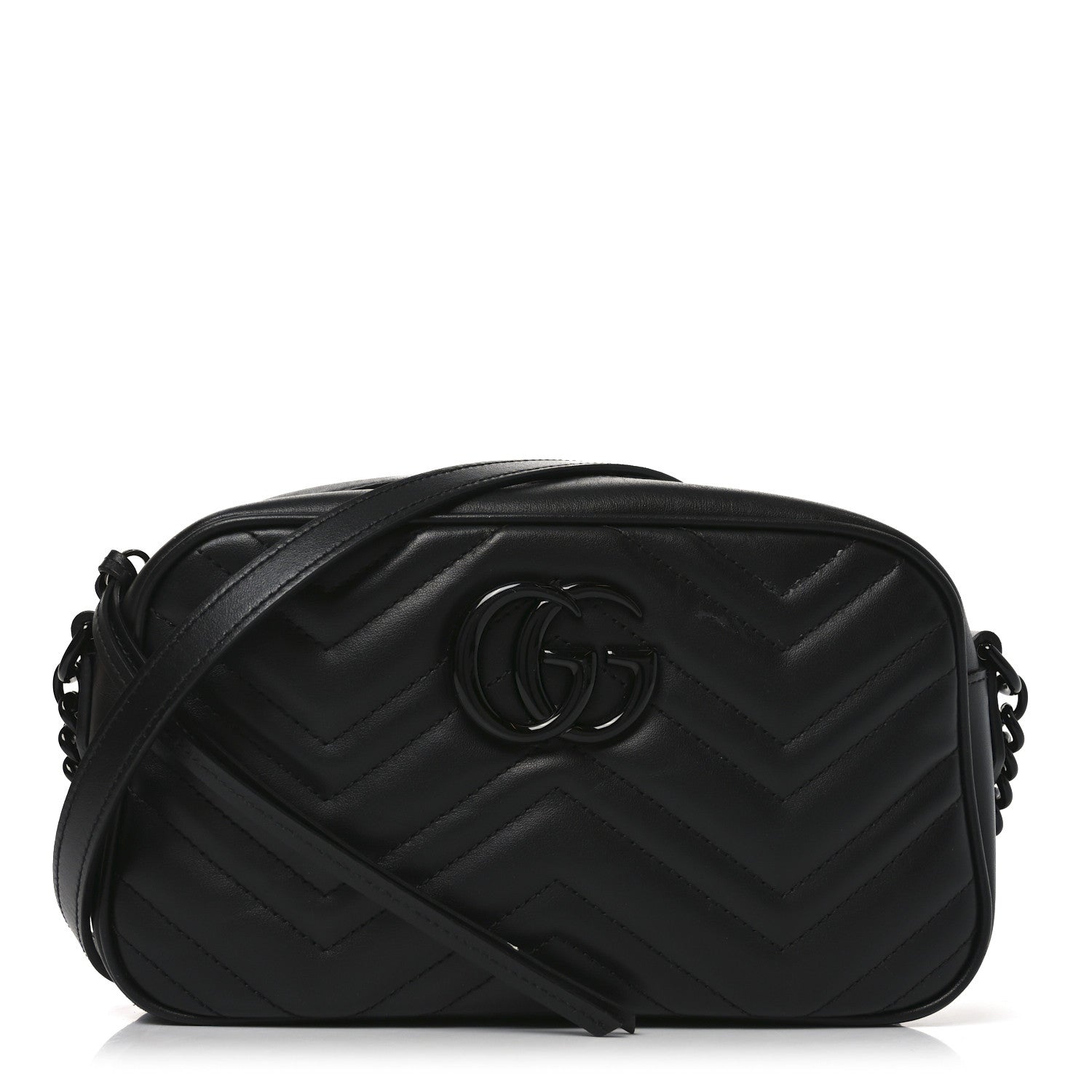 Gucci Calfskin Matelasse Monochrome Small GG Marmont Chain Shoulder Bag Black
