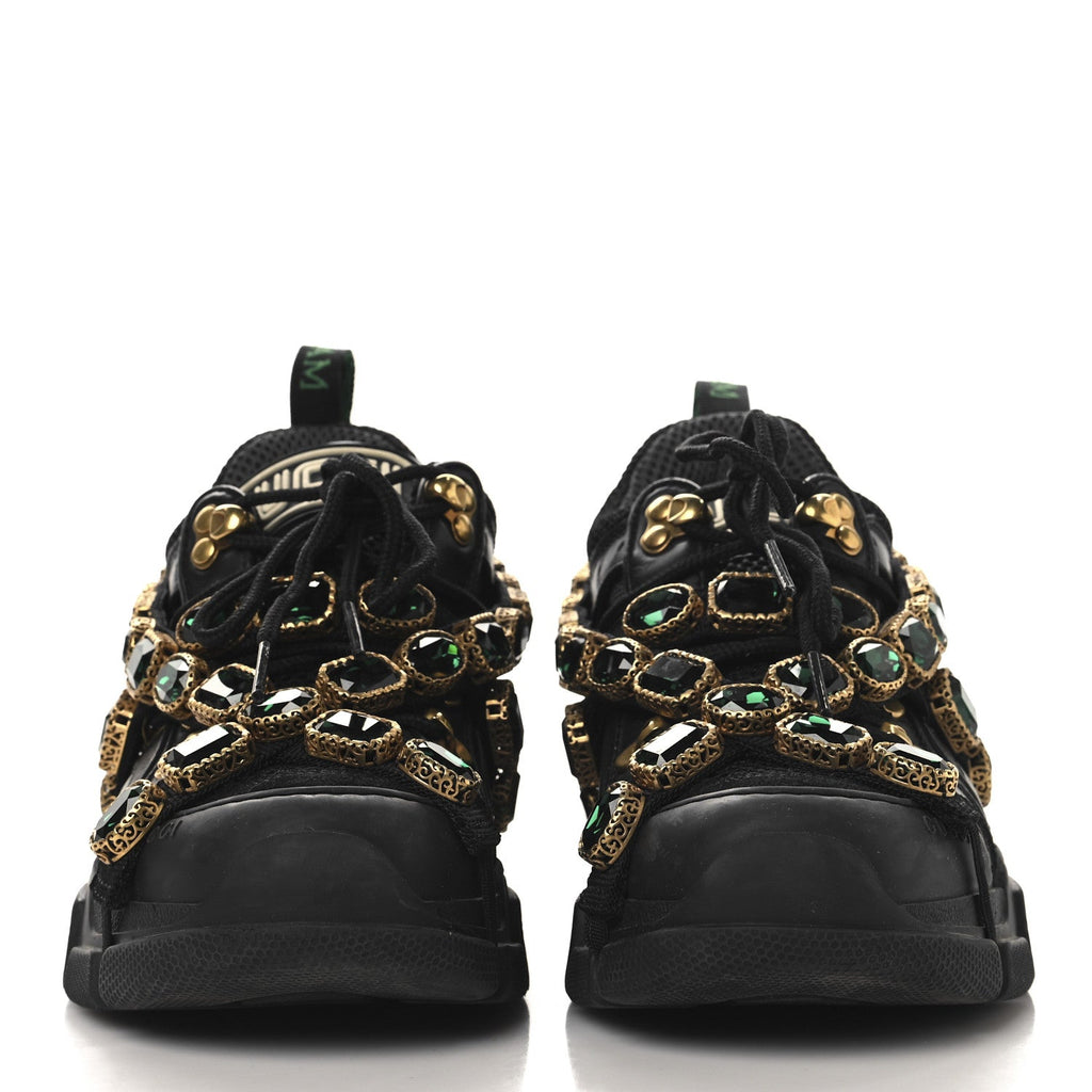 Gucci X SEGA Mesh Suede Calfskin Removable Crystals Womens Flashtrek Sneakers 35.5 Black Silver