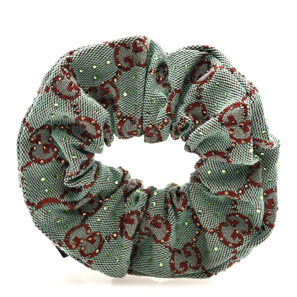 Gucci GG Canvas Crystal Monogram Scrunchie Hair Tie Bluette Red