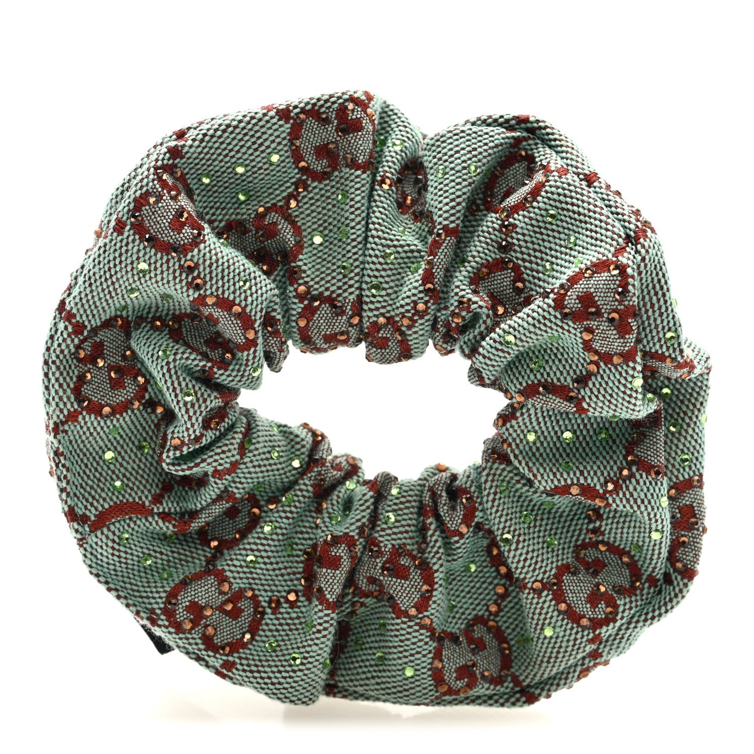 Gucci GG Canvas Crystal Monogram Scrunchie Hair Tie Bluette Red