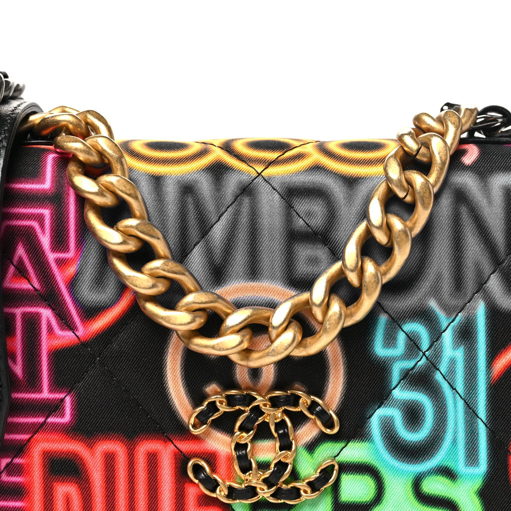 Chanel Fabric Printed Chanel 19 Wallet On Chain WOC Black Multicolor