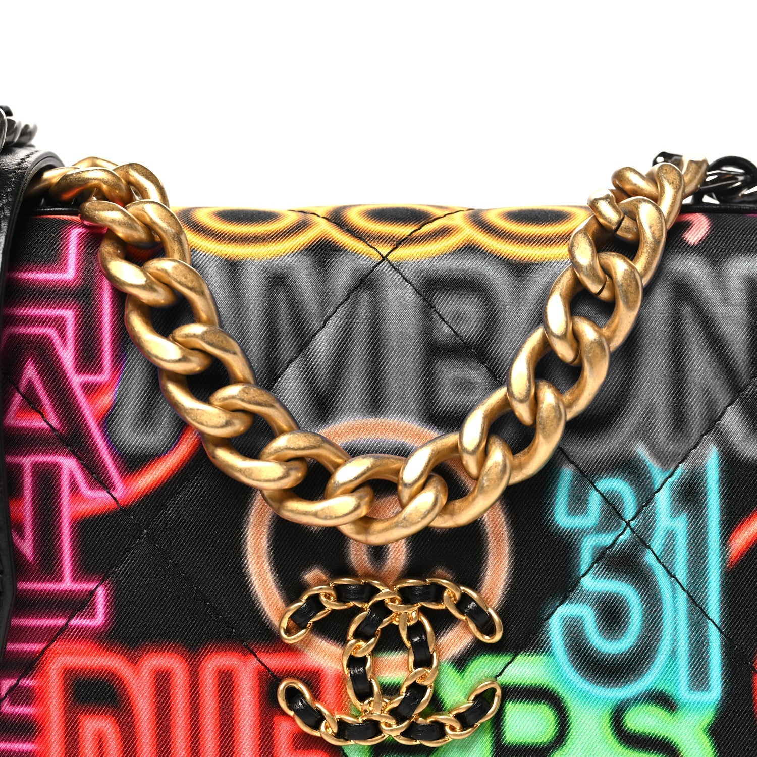 Chanel Fabric Printed Chanel 19 Wallet On Chain WOC Black Multicolor
