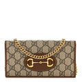 Gucci GG Supreme Monogram Azalea Calfskin Horsebit 1955 Wallet On Chain Beige Ebony Brown Sugar