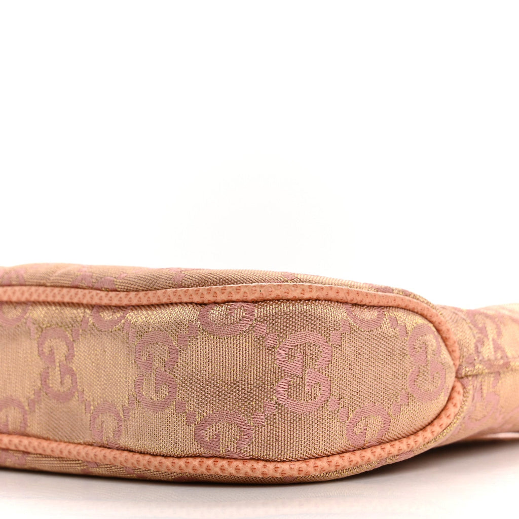 Gucci Metallic Monogram Lizard Jackie O Hobo Pink