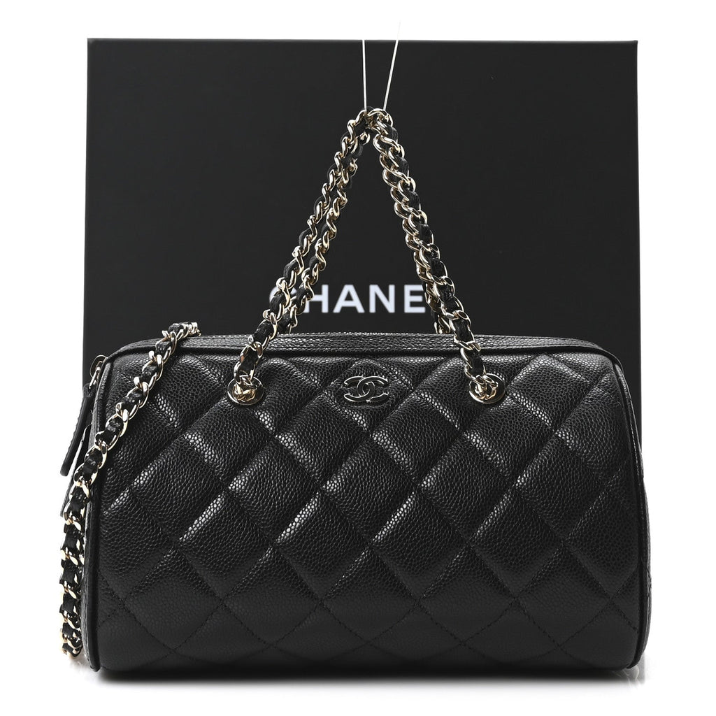 Chanel Caviar Quilted Barrel Purse With Chain  Black