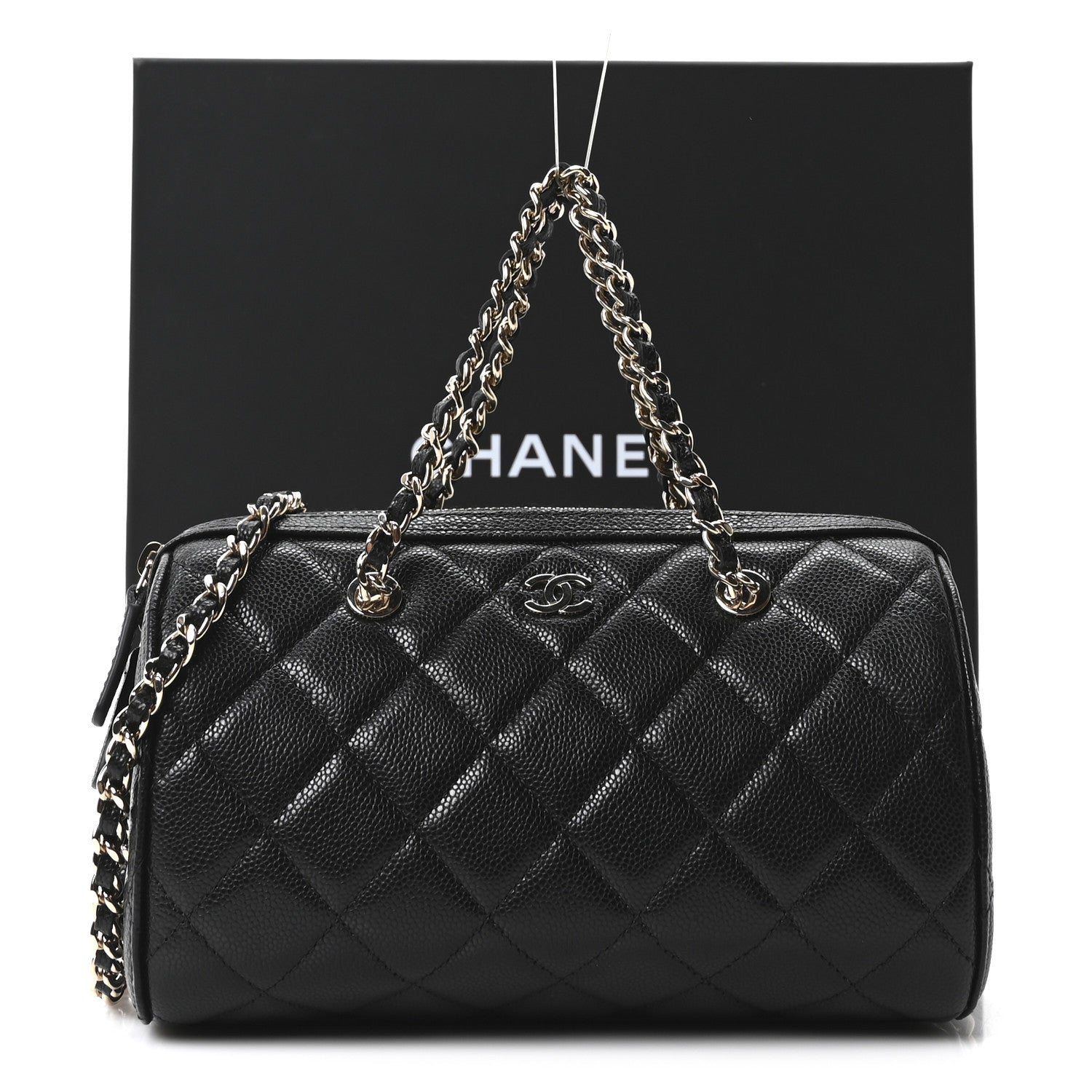 Chanel Caviar Quilted Barrel Purse With Chain  Black