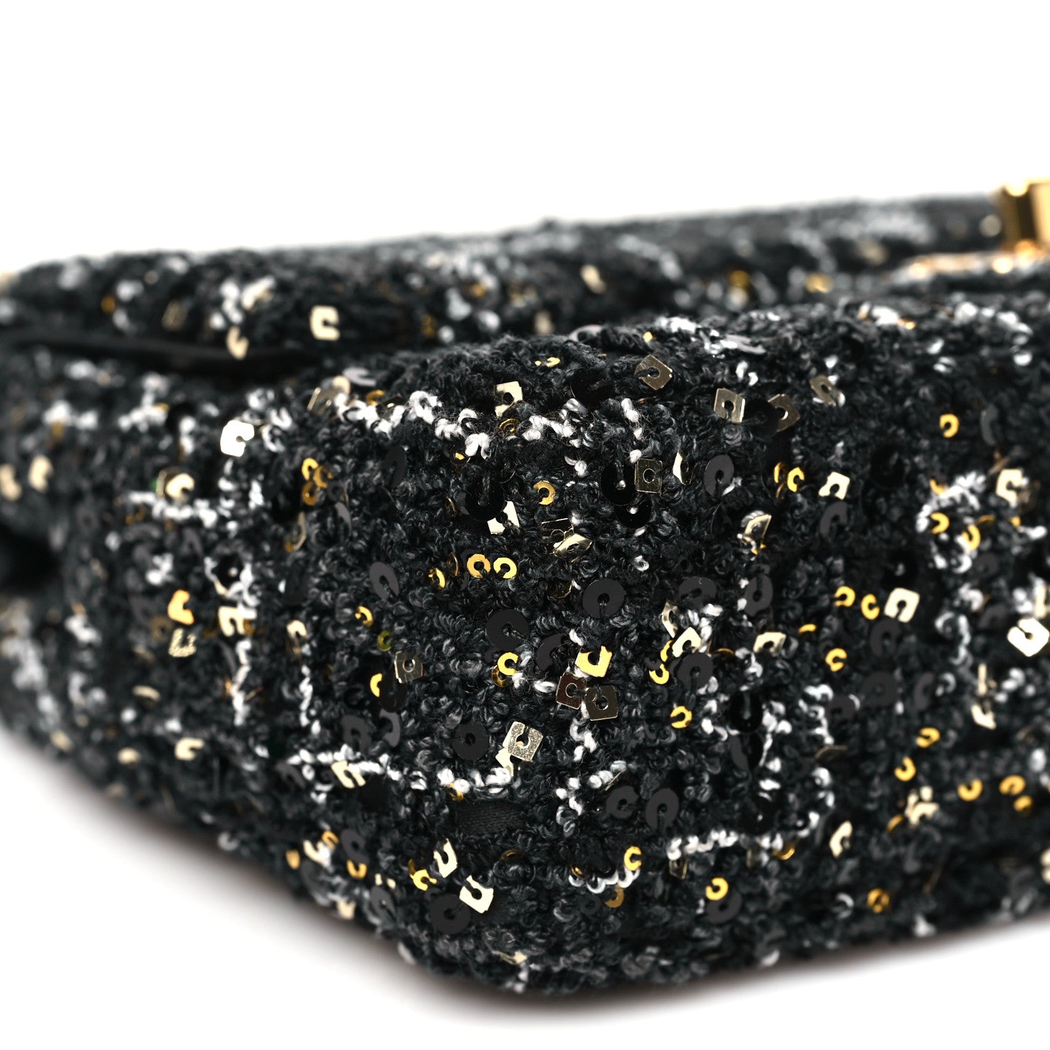 Chanel Tweed Sequin Small Single Flap Black Silvery Golden