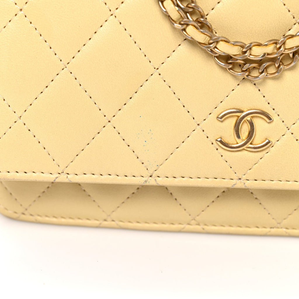 Chanel Lambskin Quilted Enamel Wallet On Chain WOC Yellow