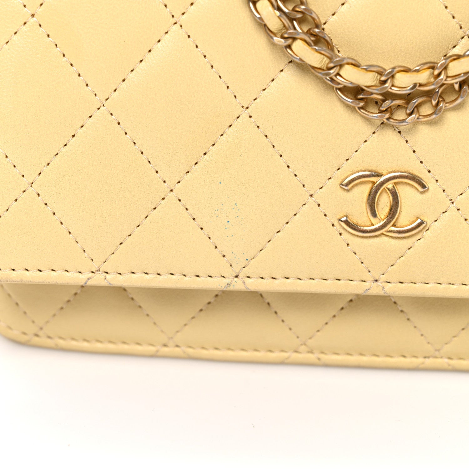 Chanel Lambskin Quilted Enamel Wallet On Chain WOC Yellow