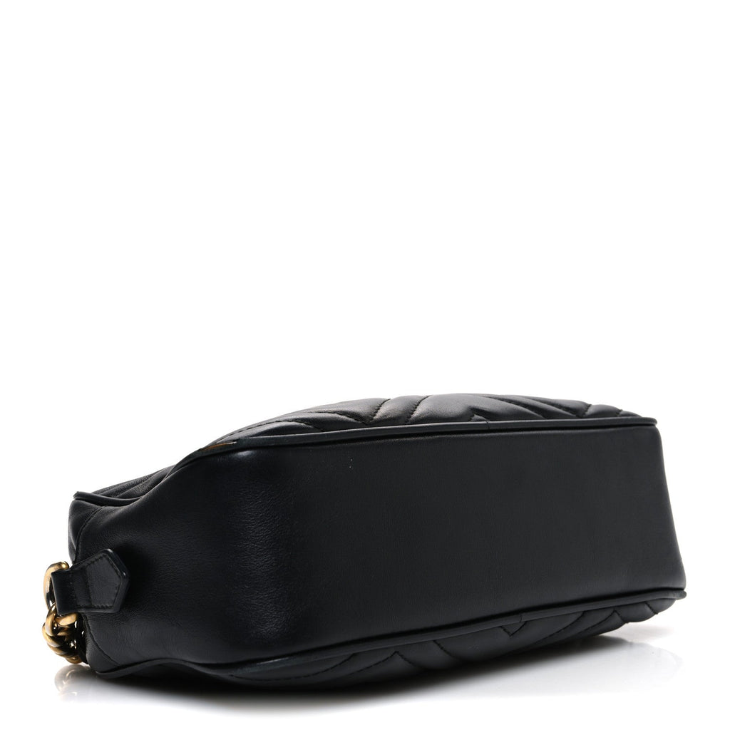 Gucci Calfskin Matelasse Small GG Marmont Chain Shoulder Bag Black