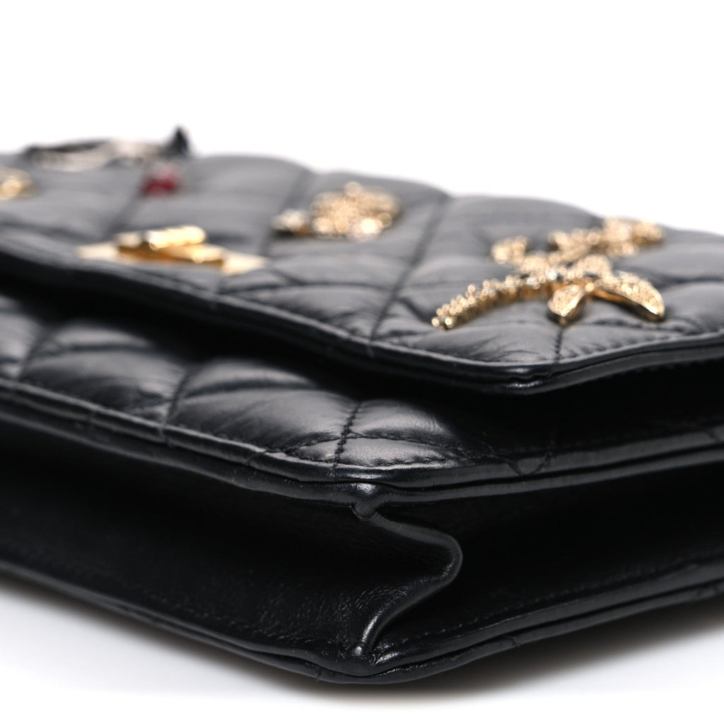 Chanel Aged Calfskin Lucky Charms 2.55 Reissue Wallet on Chain WOC Black
